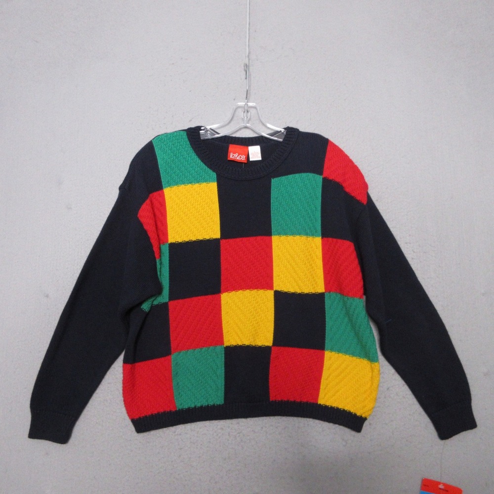 Liz Claiborne Co Sweater Colorblock Vintage 90s Colorful Vibrant Cotton USA NWT